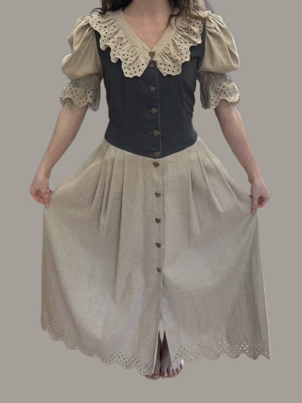 Made in Germany Vintage Linen Blend Folk Dress Ren Faire Gothic Halloween